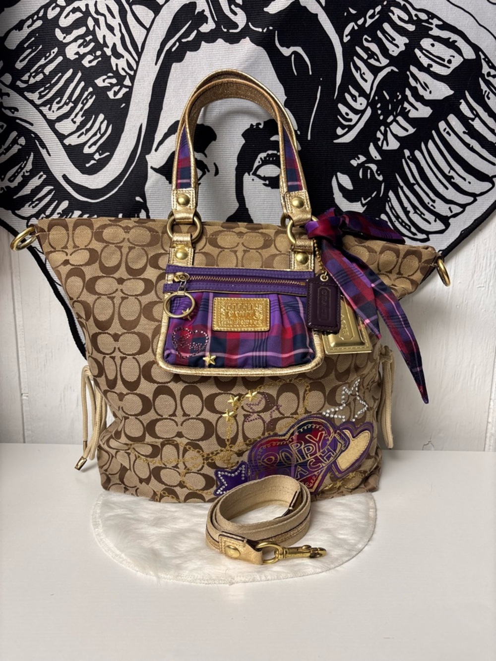 Coach poppy tartain glam tote bag